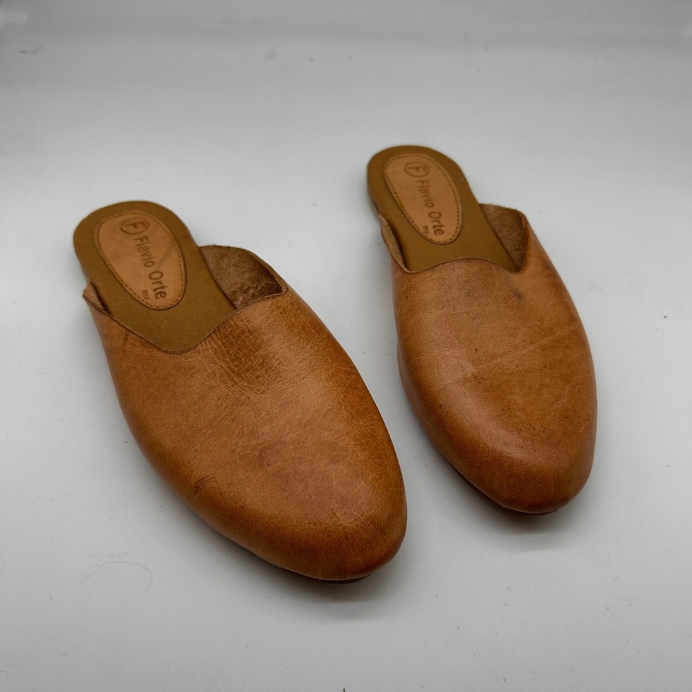 Tan Leather Slip-On Mules